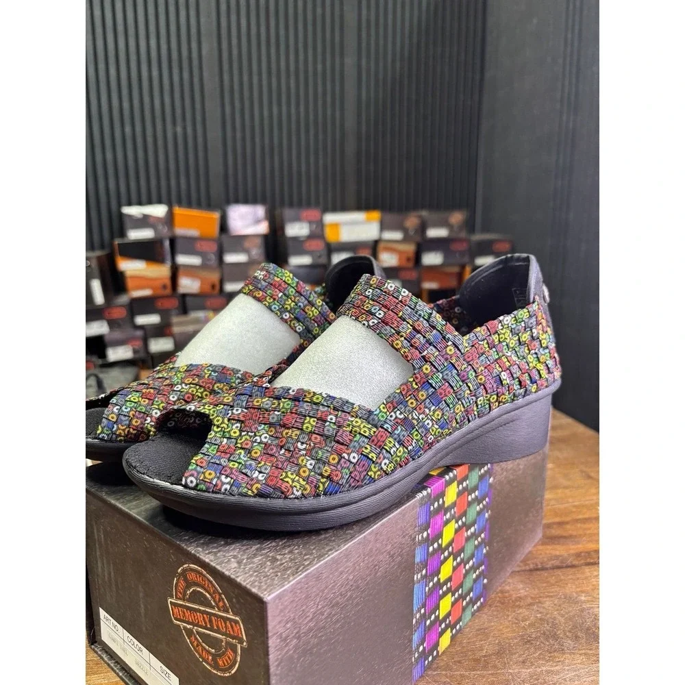 Bernie Mev Comfi Yael Dazzle Multicolored Woven Wedge Sandals Womens 38 US 7.5-8